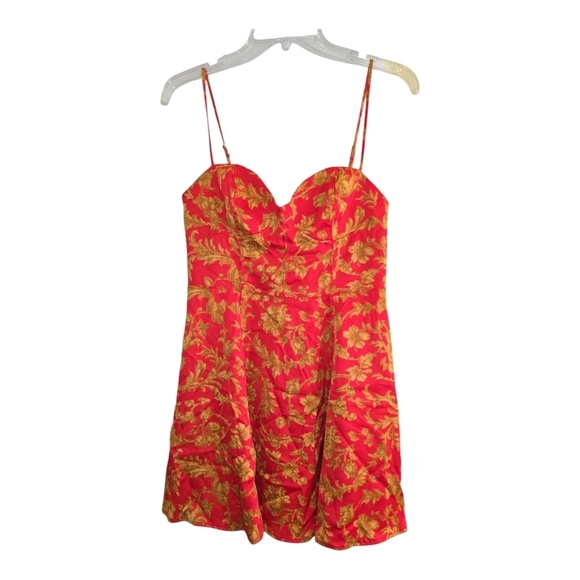 Urban Outfitters Orion Red Floral Bustier Mini Dress Print Large Corset Look - Picture 4 of 11